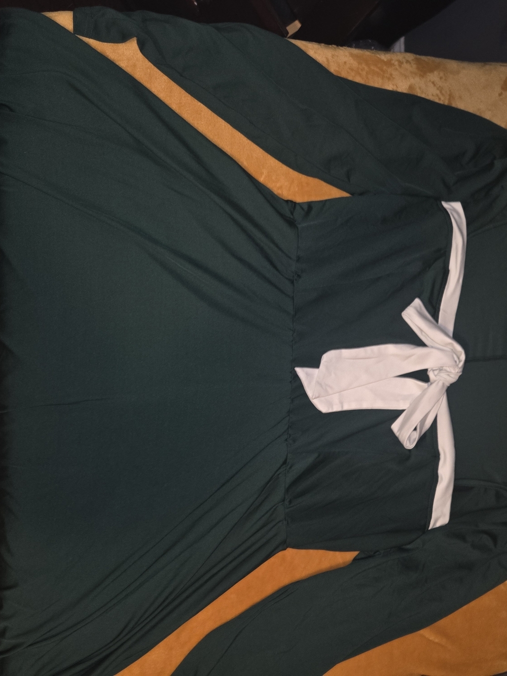 SHEIN Dark Green Long Sleeve Dress with White Waist Tie